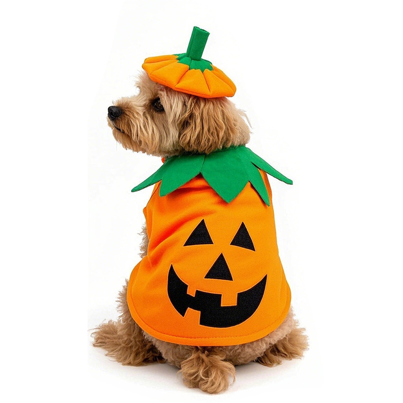 Halloween Pumpkin Dog Costume Pet Outfit with Hat